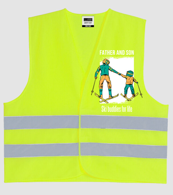 Tată și fiu parteneri de schi pe viață model galben neon pe tricou
