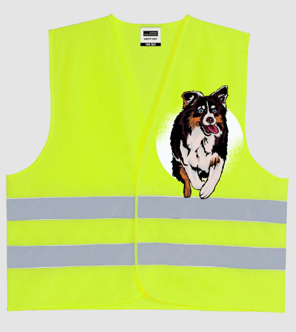 Câine ciobănesc Australian model galben neon pe tricou