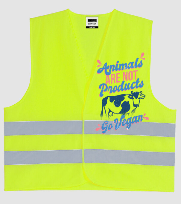 Animalele nu sunt produse, fii vegan tricou model galben neon pe tricou