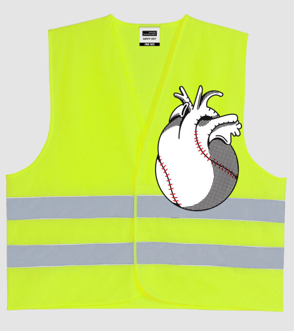 Inimă Baseball model galben neon pe tricou