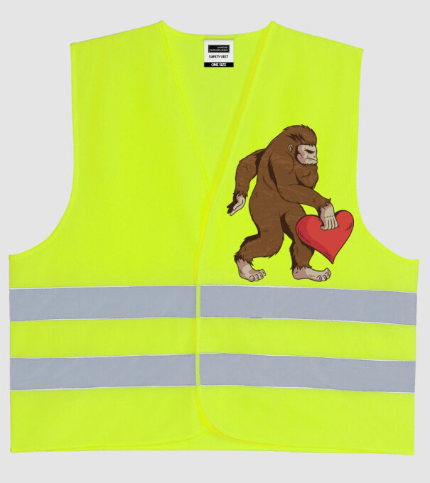 Bigfoot Yeti cu inimă model galben neon pe tricou