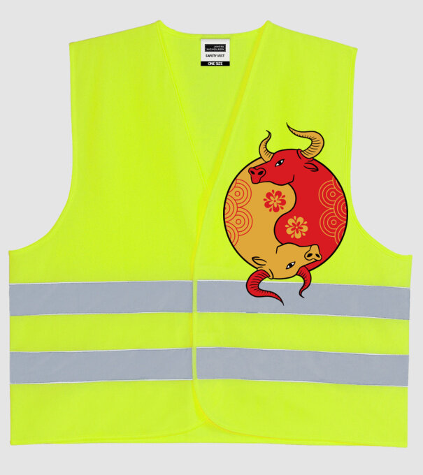 Bivol Yin Yang model galben neon pe tricou