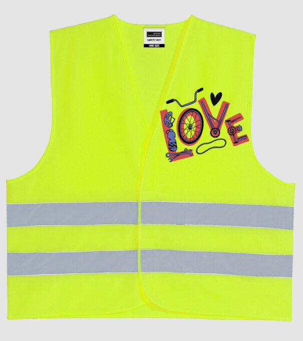 Love Bicicletă model galben neon pe tricou