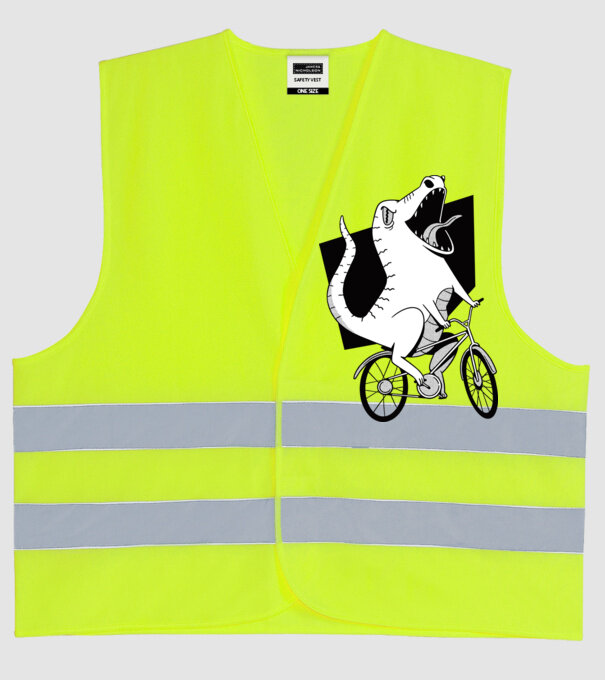 Dinozaur cu bicicletă model galben neon pe tricou