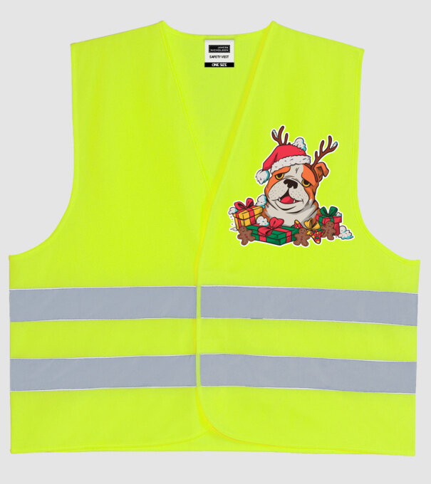Bulldog de Crăciun model galben neon pe tricou