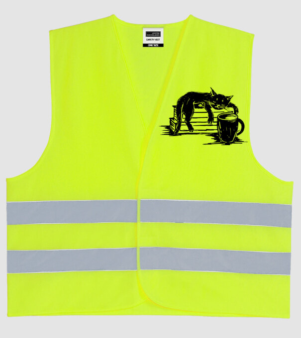 Pisică și cafea model galben neon pe tricou