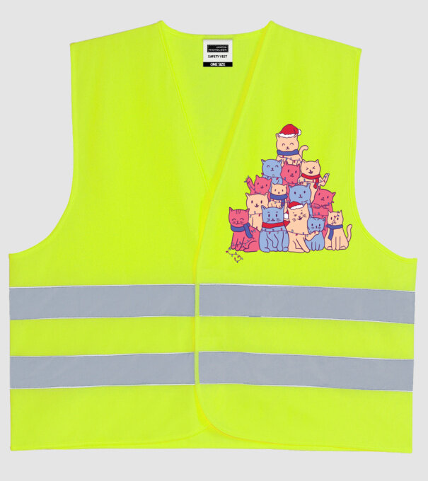 Pom de Crăciun Pisică model galben neon pe tricou