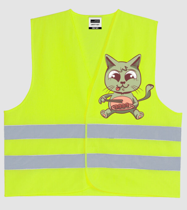 Pisică Sushi model galben neon pe tricou