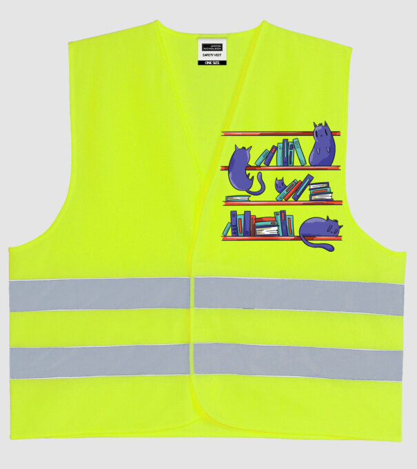 Pisici pe raftul de cărți model galben neon pe tricou