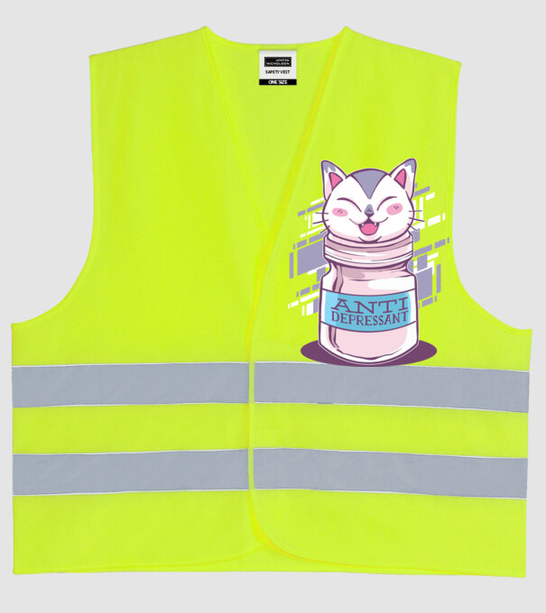 Tabletă antidepresivă pisică model galben neon pe tricou