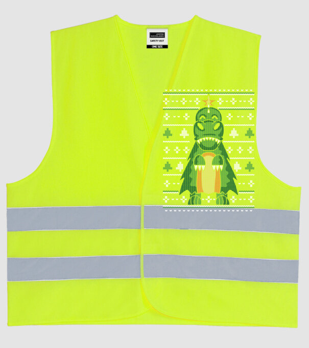 T-rex cu pulovăr urât model galben neon pe tricou
