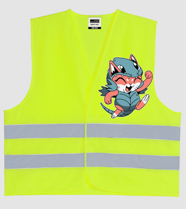 Pisicuță drăguță în costum de dragon model galben neon pe tricou
