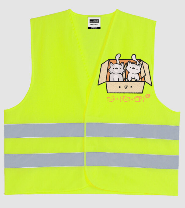 Cutie cu pisică drăguță model galben neon pe tricou