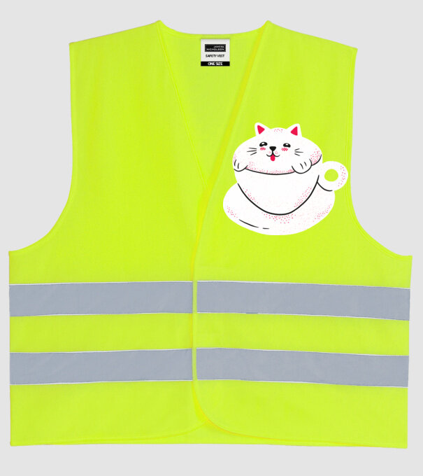Tricou cafea cu pisică drăguță model galben neon pe tricou