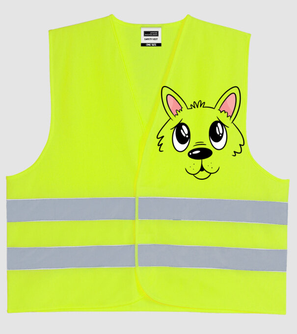 Cap cățel drăguț model galben neon pe tricou