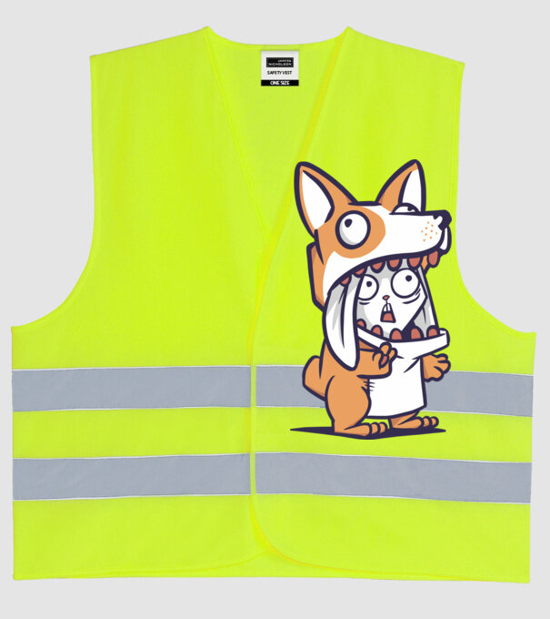 Iepuraș drăguț în costum Corgi model galben neon pe tricou