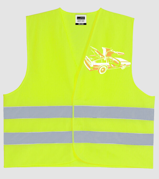 Delorian Înapoi în viitor model galben neon pe tricou