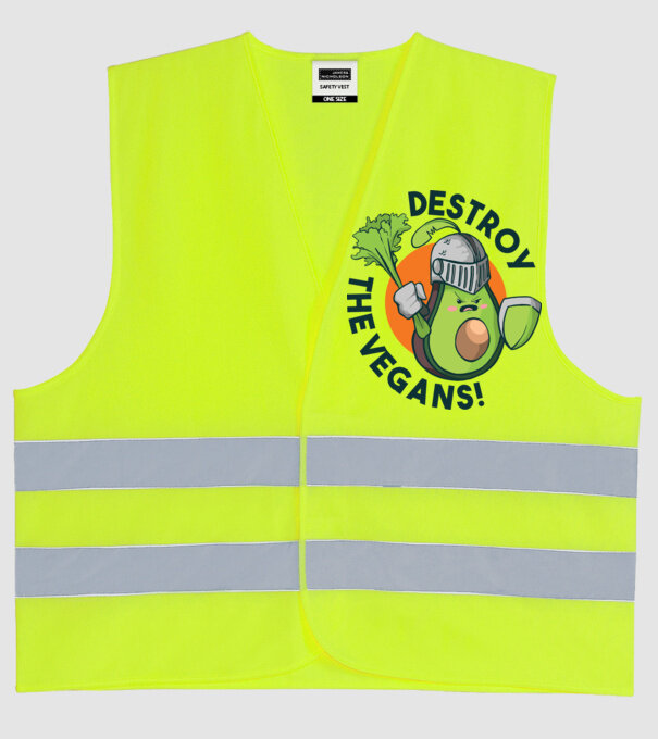 Destroy the Vegans - tricou amuzant războinic Avocado model galben neon pe tricou