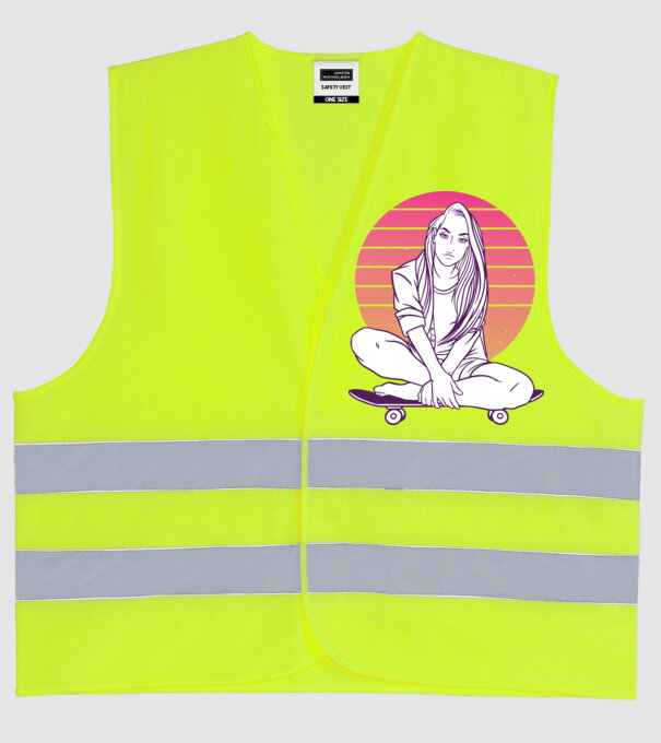 Fată Skateboarder model galben neon pe tricou