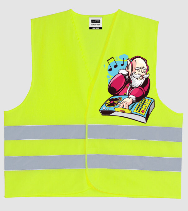 Moș Crăciun DJ model galben neon pe tricou