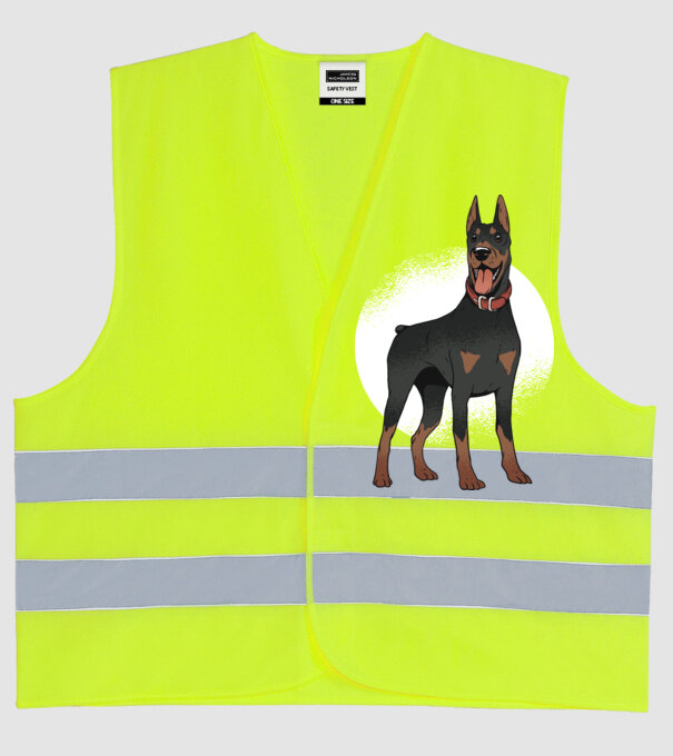 Tricou cu câine dobermann model galben neon pe tricou