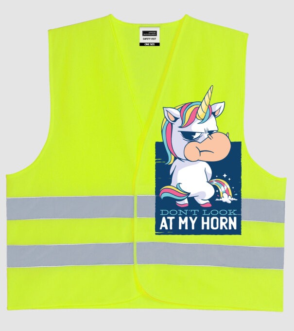 'Don''t look at my horn tricou amuzant unicorn' model galben neon pe tricou