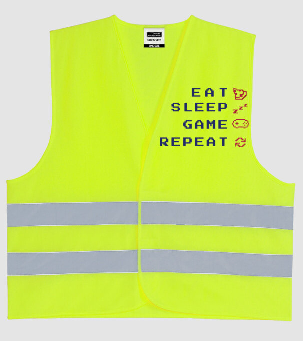 Eat Sleep Game Repeat model galben neon pe tricou