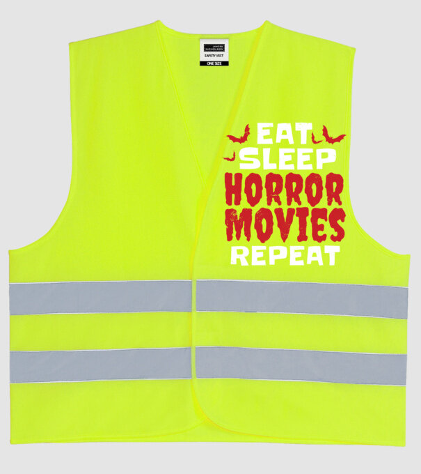 Eat Sleep Horror Movies Repeat model galben neon pe tricou