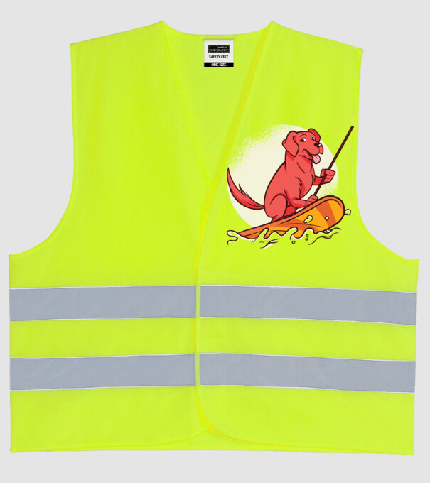 Câine vâslind model galben neon pe tricou