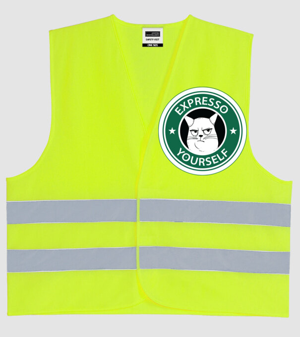 Expresso Yourself tricou Pisică cu cafea model galben neon pe tricou