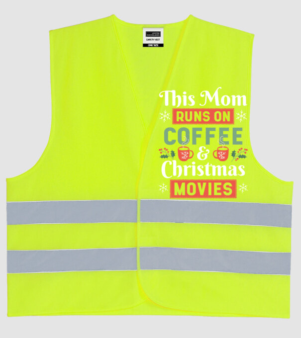 Această mamă funcționează cu cafea și filme de crăciun model galben neon pe tricou
