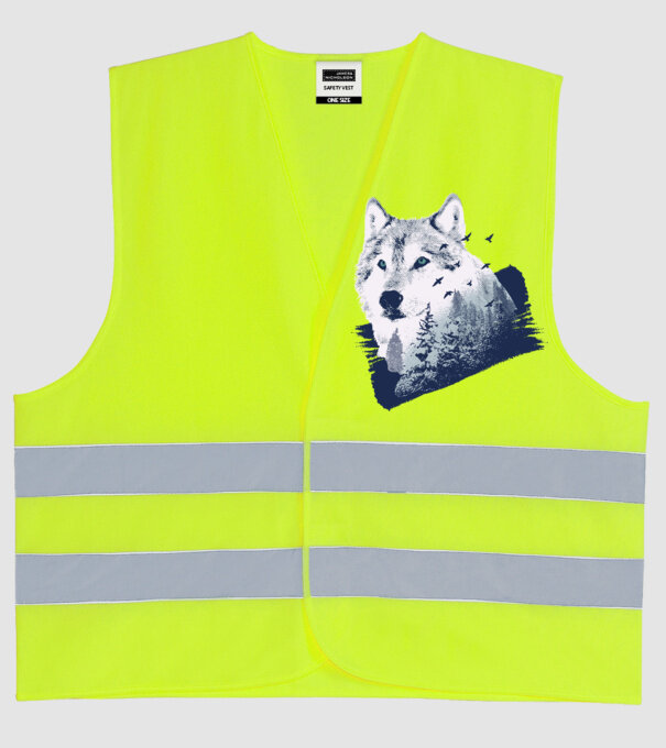 Tricou design Pădure Lup model galben neon pe tricou