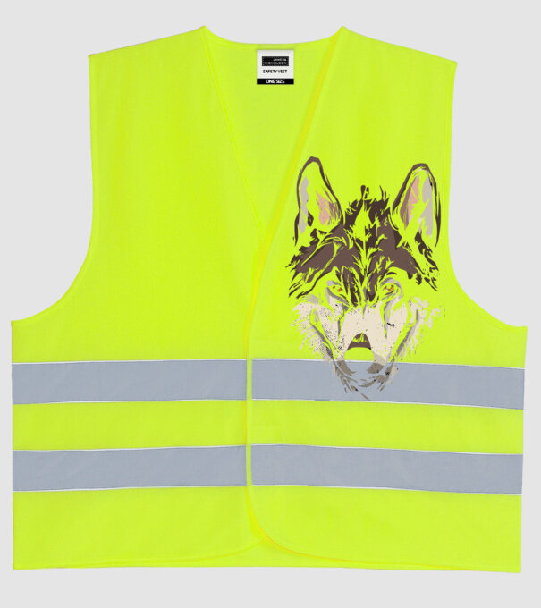 Cap de lup model galben neon pe tricou