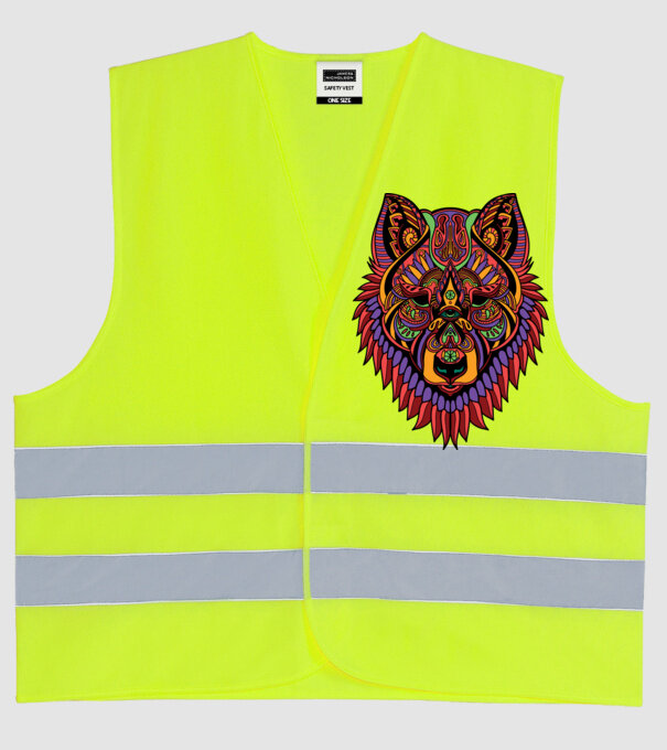 Cap de lup model galben neon pe tricou