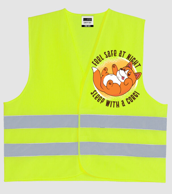 Feel safe at night, Sleep with a Corgi model galben neon pe tricou