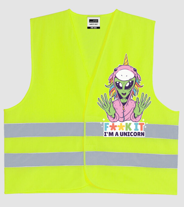 'Fuck it i''m a Unicorn vicces Alien Unikornis' model galben neon pe tricou
