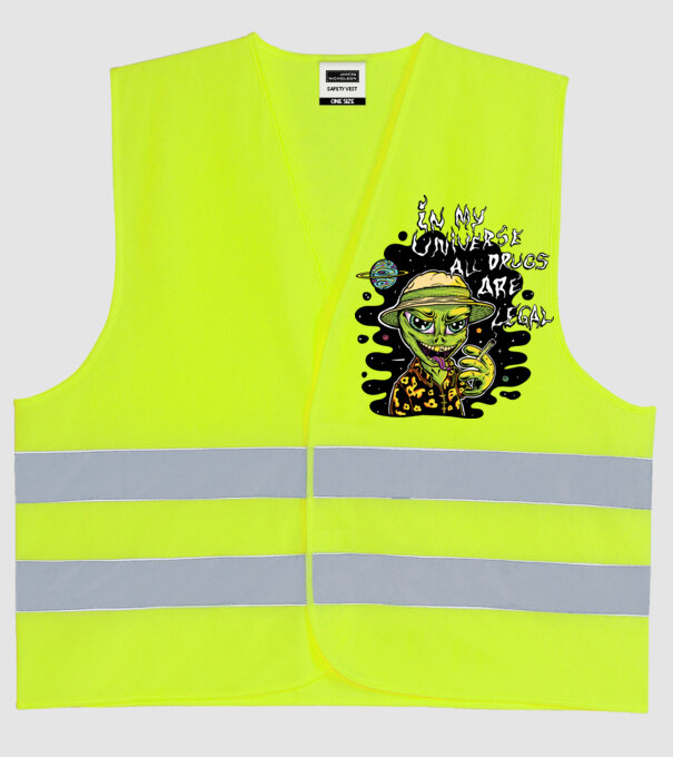Alien drogat model galben neon pe tricou