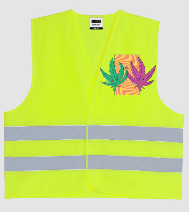 Frunze marijuana salut model galben neon pe tricou