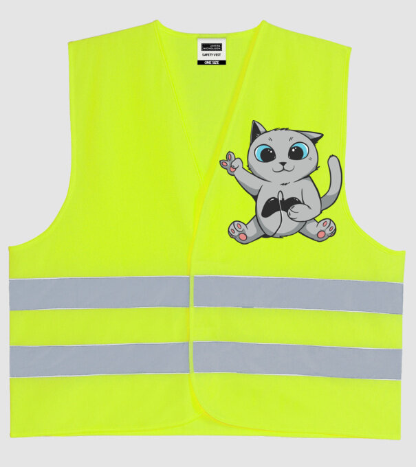Pisică Gamer model galben neon pe tricou