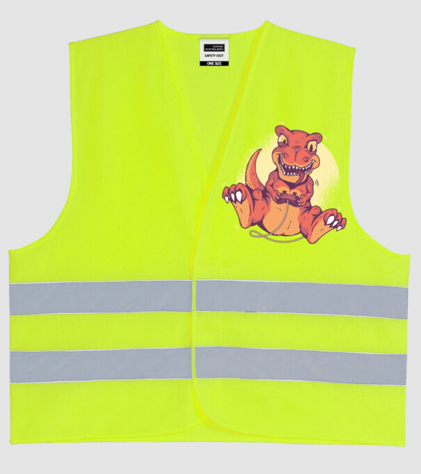 Dinozaur Gamer tricou model galben neon pe tricou