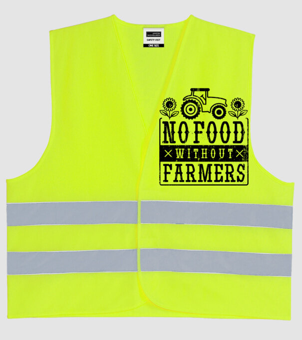 Nu există hrană fără fermieri model galben neon pe tricou
