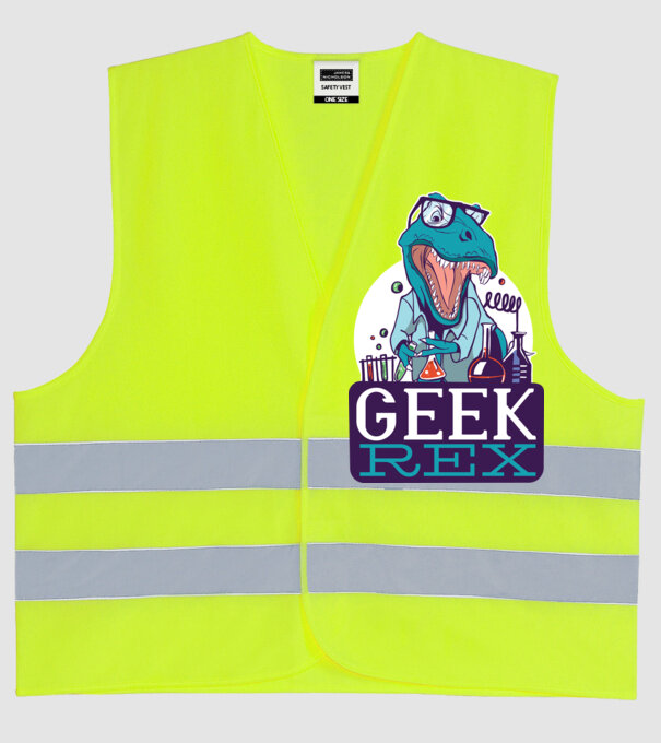Geek Rex dinozaur tricou model galben neon pe tricou