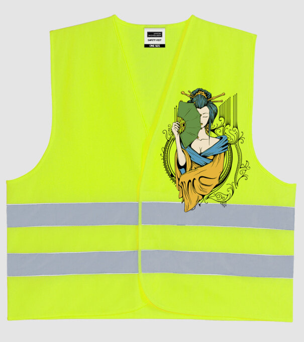 Geisha cu evantai 2 model galben neon pe tricou