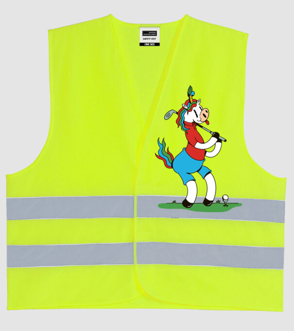 Unicorn jucător de golf model galben neon pe tricou