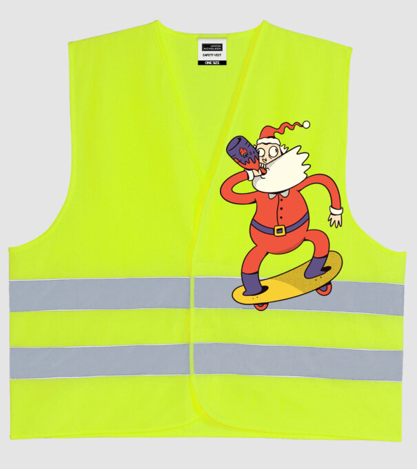 Moș Crăciun Skateboarder model galben neon pe tricou