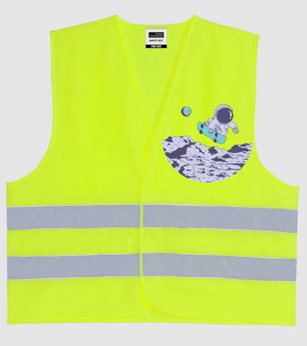 Astronaut Skateboarder model galben neon pe tricou