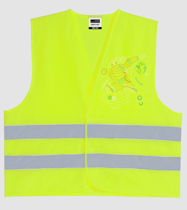 Astronaut Skateboarder model galben neon pe tricou