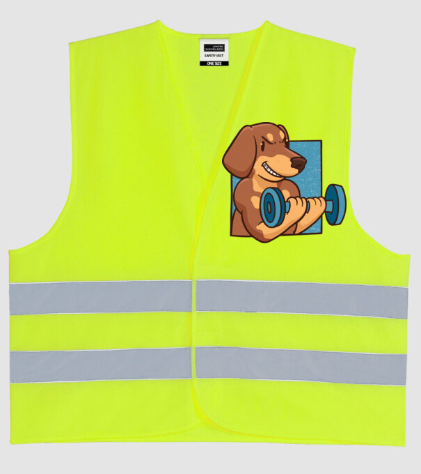 Teckel body builder model galben neon pe tricou