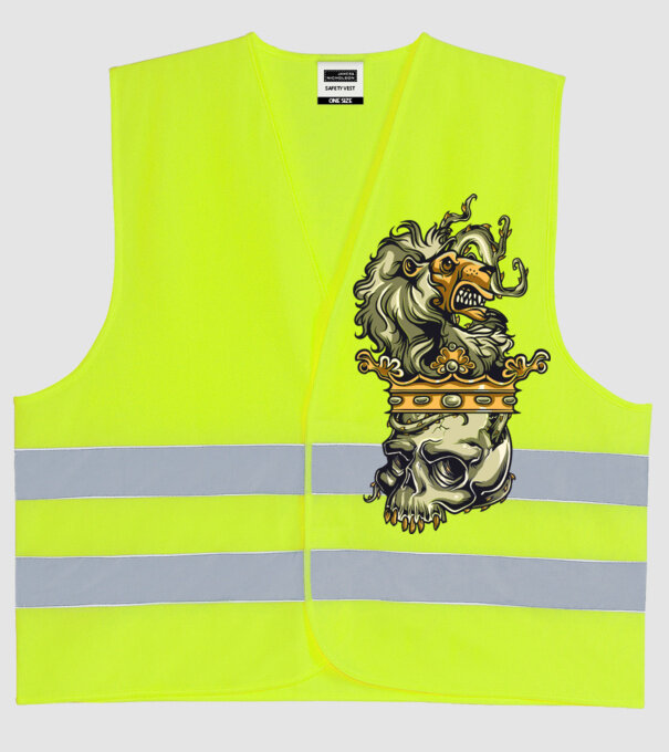 Half Lion Half Skull model galben neon pe tricou