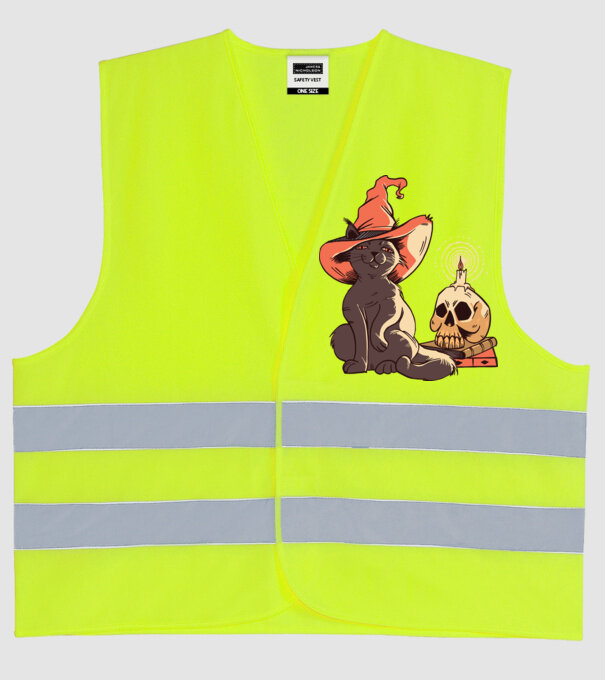 Pisică Halloween model galben neon pe tricou